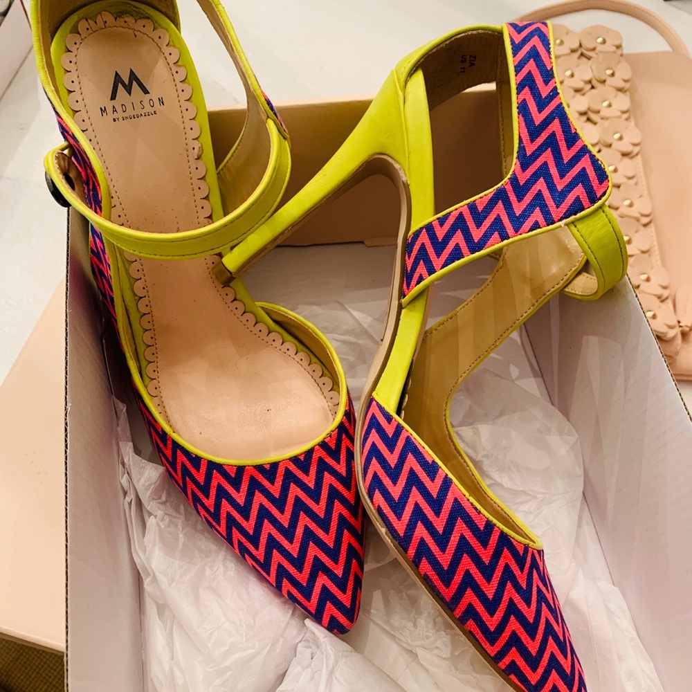 4.5” Unique lime & hot pink zigzag dress heel